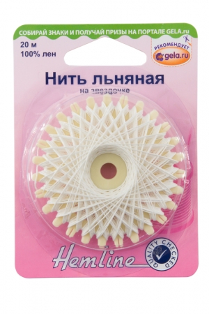 Нить льняная на звездочке 20 м белая Hemline 1001.01